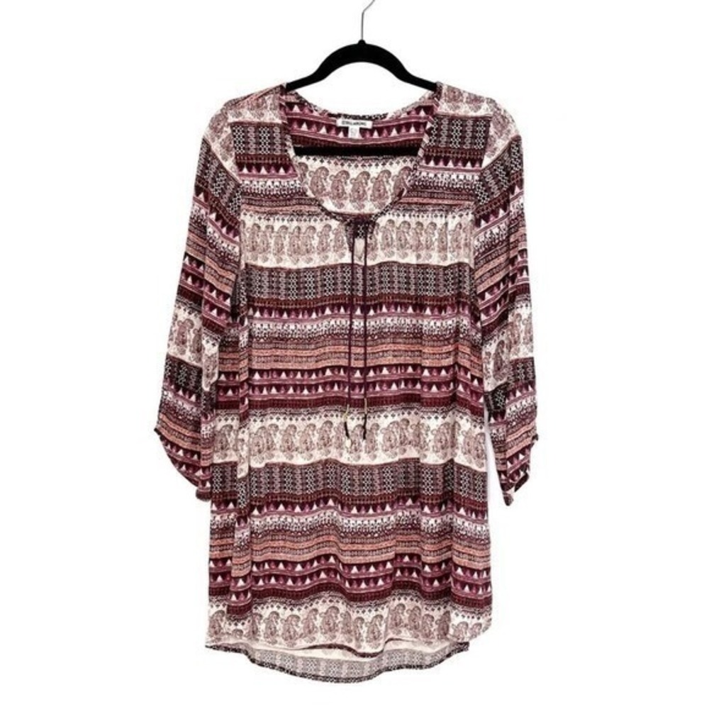 Billabong Boho Mini Paisley Stripe Dress Beachy Tunic Summer